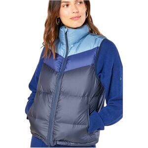 OUTERKNOWN Down Puffer Vest Blue Navy Colorblock Stripe Women’s Size XL NEW